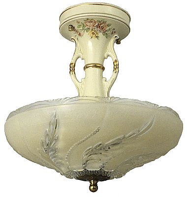 Antique Porcelain Ceiling Light Lantern Fixture - Circa 1930