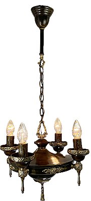 Antique 4-Light Antique Brass Ceiling Light Fixture - Circa 1920