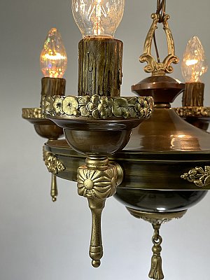Antique 4-Light Antique Brass Ceiling Light Fixture - Circa 1920