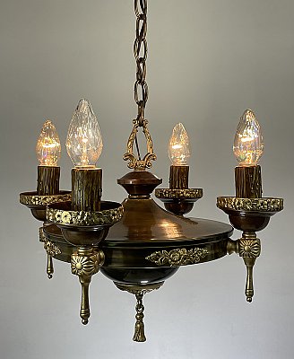 Antique 4-Light Antique Brass Ceiling Light Fixture - Circa 1920