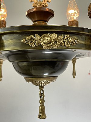 Antique 4-Light Antique Brass Ceiling Light Fixture - Circa 1920