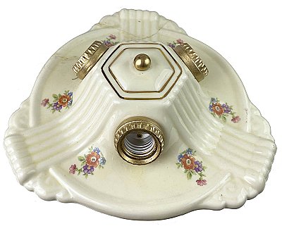 Antique 3-Light Floral Porcelain Ceiling Light Fixture - Circa 1930