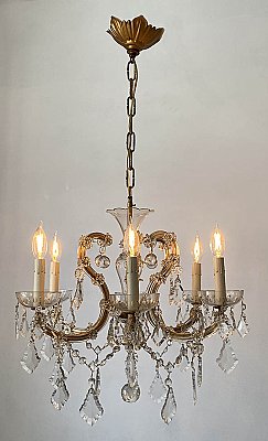Historic Houseparts, Inc. > Antique 6-Arm Crystal Chandelier