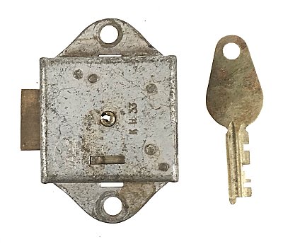 Antique Steel Half Mortise Cylinder Cabinet Lock with Key by Yale Lock Co. - Circa 1900