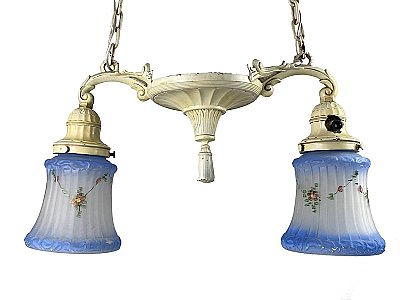 Antique Ivory Two-Arm Pan Ceiling Light Fixture - Circa 1920