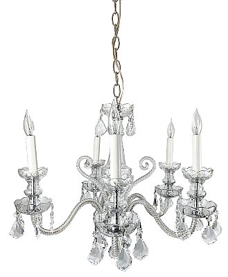 Antique Crystal and Glass Chandelier Ceiling Light Fixture - Circa 1920