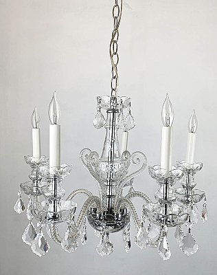 Antique Crystal and Glass Chandelier Ceiling Light Fixture - Circa 1920