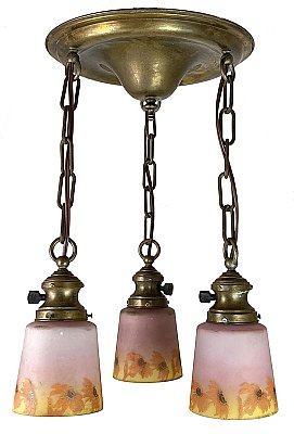Antique Brass 3-Arm Ceiling Light Fixture - Circa 1910