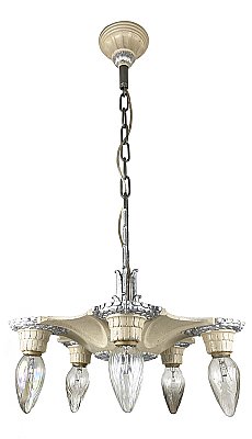 Antique Cast Iron Polychrome Ceiling Light Fixture with 5 Arms - Circa 1920