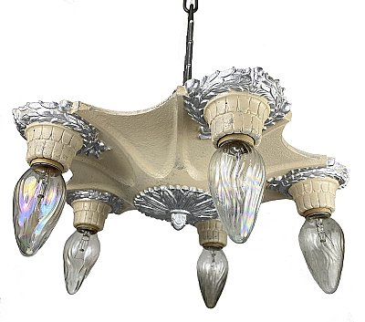 Antique Cast Iron Polychrome Ceiling Light Fixture with 5 Arms - Circa 1920