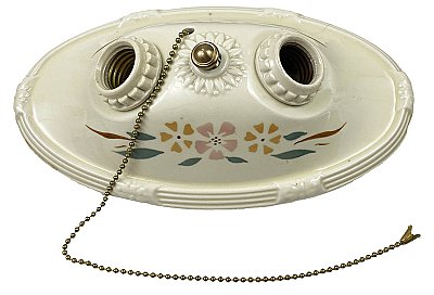 Antique 2-Light Floral Porcelain Ceiling Light Fixture - Circa 1930