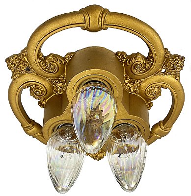 Antique 3- Light Flush Mount Polychrome Ceiling Light Fixture - Circa 1920