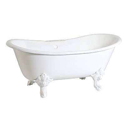 67-Inch Cast Iron Double Slipper Clawfoot Tub with 7-Inch Faucet Drillings, White