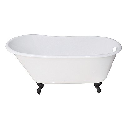 53-Inch Cast Iron Single Slipper Clawfoot Tub (No Faucet Drillings), White/Matte Black
