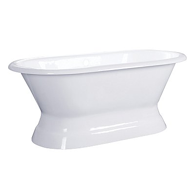 60-Inch Cast Iron Double Ended Pedestal Tub (No Faucet Drillings), White