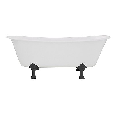 67-Inch Cast Iron Double Slipper Clawfoot Tub (No Faucet Drillings), White/Matte Black