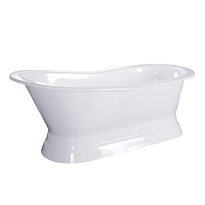 67-Inch Cast Iron Single Slipper Pedestal Tub (No Faucet Drillings), White