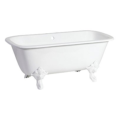 67-Inch Cast Iron Double Ended Clawfoot Tub with 7-Inch Faucet Drillings, White