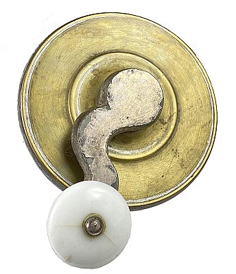 Antique Cast Bronze & Porcelain Knob Mechanical Door Bell Hand Crank - Circa 1870