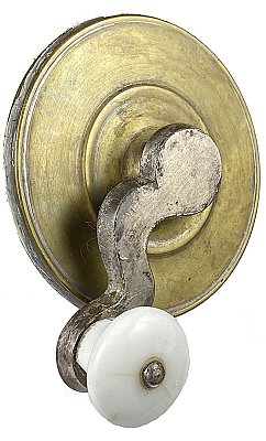 Antique Cast Bronze & Porcelain Knob Mechanical Door Bell Hand Crank - Circa 1870