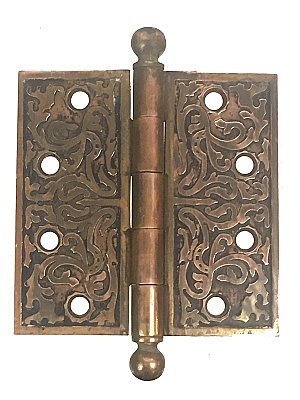 Antique 4-1/2" x 4-1/2" Bronze Plated Steel Ball Tip Door Butt Hinge - Circa 1885
