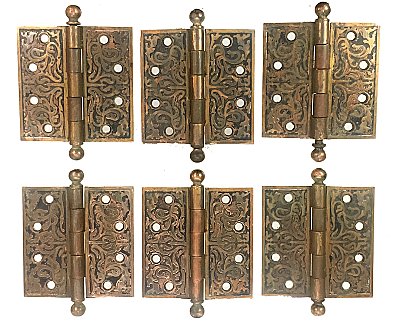Antique 4-1/2" x 4-1/2" Bronze Plated Steel Ball Tip Door Butt Hinge - Circa 1885