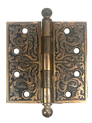 Antique 4-1/2" x 4-1/2" Bronze Plated Steel Ball Tip Door Butt Hinge - Circa 1885