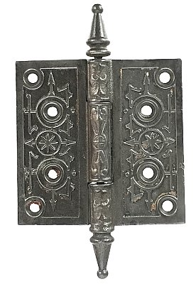 Antique 4" x 4" Cast Iron Steeple Tip Door Butt Hinge - Circa 1890