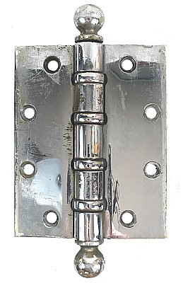 Antique Stanley Ball Bearing Polished Chrome Plated Brass Butt Hinge 4" x 5" - Circa 1910