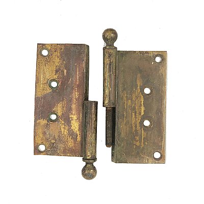 Antique 4-1/2" x 4-1/2" Cast Brass Ball Tip Left Hand Lift-Off Butt Hinge
