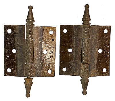 Pair of Antique Cast Iron Steeple Tip 3" x 3" Butt Hinges - Circa 1880