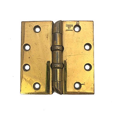 Antique Stanley Ball Bearing Hospital Type Brass Plated Steel Butt Hinge 4-1/2" x 4-1/2"