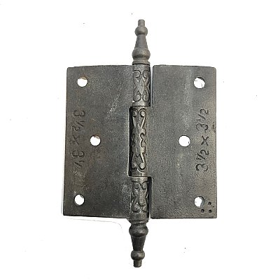 Antique 3-1/2" x 3-1/2" Cast Iron Steeple Tip Door Butt Hinge by Reading Hardware Co. - Circa 1897