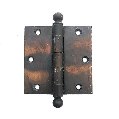 Antique Stanley Works Ball Tip Flashed Copper Plated or Japanned Steel Butt Hinge 3-1/2" x 3-1/2"
