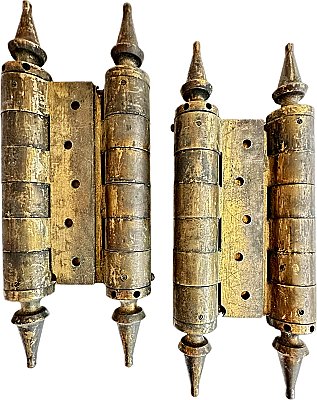 Pair of Antique Bronze 7" Steeple Tip Double Acting Spring Hinges - Circa 1900