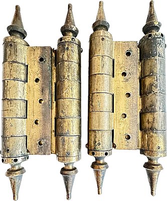 Pair of Antique Bronze 7" Steeple Tip Double Acting Spring Hinges - Circa 1900