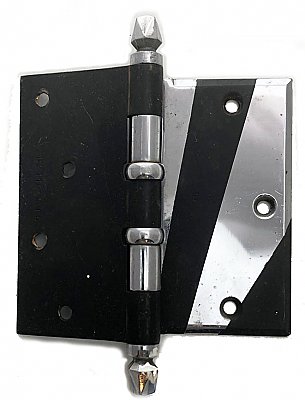 Antique 4-1/2" x 4-3/4" Art Deco Ball Bearing Chrome and Black Plated Steel Tip Butt Hinge by Stanley Works - 3/8" Offset - Circa 1920