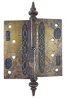 Antique 5" x 5" Cast Iron Steeple Tip Lift-Off Door Butt Hinge - Right Hand - Circa 1871