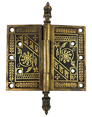 Antique Amber Bronzed Cast Bronze Barrel Tip Butt Hinge by P. & F. Corbin - 5" x 6" - Circa 1895