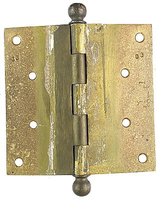 Antique Cast Bronze Ball Tip Butt Hinge - 4-1/2" x 4-1/2" - Circa 1900