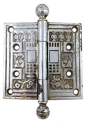 Antique 4" x 4" Chrome Plated Ball Tip Butt Hinge by Russell & Erwin - Circa 1894
