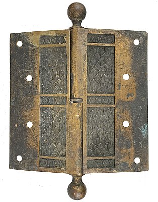 Antique 4-1/2" x 4-1/2" Cast Bronze Ball Tip Door Butt Hinge in "Leaf" Design by Norwich Lock Mfg. - Circa 1892