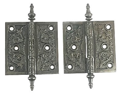 Pair of Antique Cast Iron Steeple Tip Door Butt Hinge 3-1/2" x 3-1/2" - Circa 1870