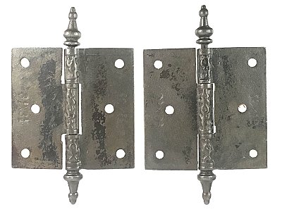 Pair of Antique Cast Iron Steeple Tip Door Butt Hinge 3-1/2" x 3-1/2" - Circa 1870