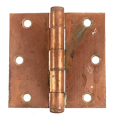 Antique 3" x 3" Copper Finish Steel Ball Tip Door Butt Hinge by Stanley Works - Circa 1900
