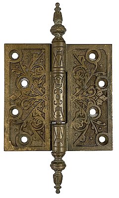 Antique 4" x 4" Cast Bronze Steeple Tip Door Butt Hinge - Circa 1880