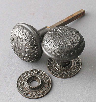 Antique Cast Iron Door Knob and Rosette Set in "Arcadia" Design by Sargent & Co. - Circa 1888