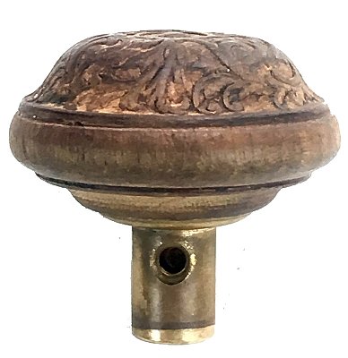 Antique Pressed Black Walnut Wood and Bronze "Scroll" Design Door Knob by the Ornamental Wood Co.  - Circa 1870