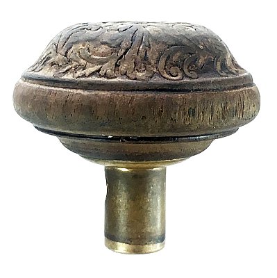 Antique Pressed Black Walnut Wood and Bronze "Scroll" Design Door Knob by the Ornamental Wood Co.  - Circa 1870