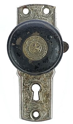 Antique Gilbert Lock Co. Composition Door Knob and Nickel Plate - Circa 1875
